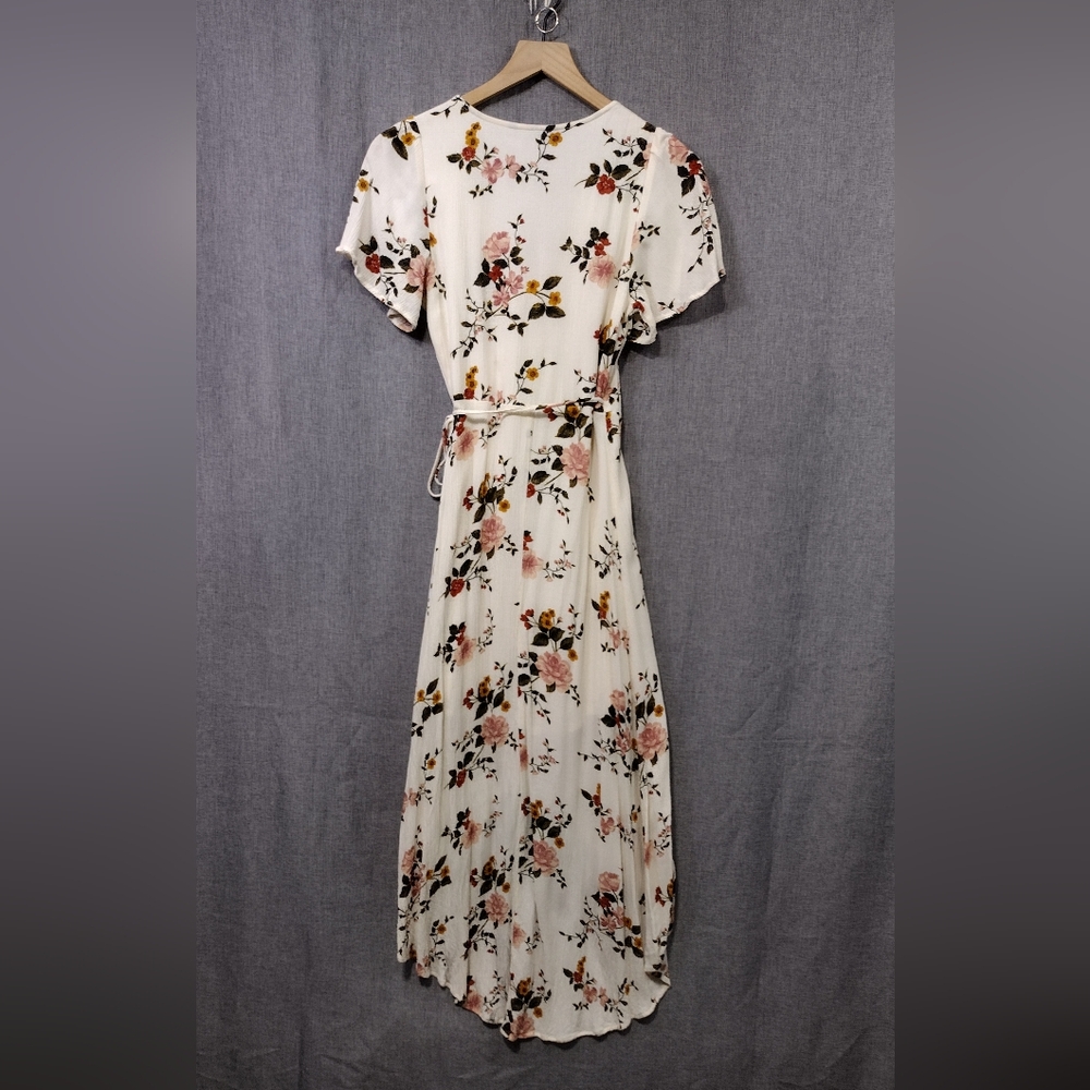 AE Floral High Low Wrap Maxi Dress Women's XS Cream Cottagecore Peasant Coastal - Picture 6 of 10